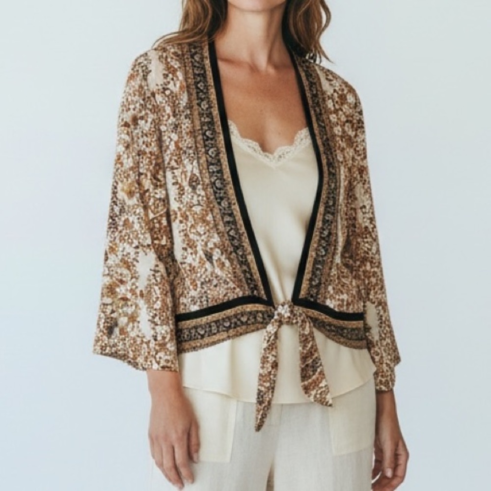 Willow & Root Floral Tapestry Print Shell Cover Cardigan Wrap Blouse Boho